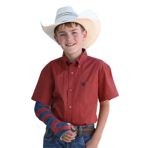 Cinch Youth Boy's Red Dot Print Button Down Shirt MTW7140036 - Picture 1 of 7