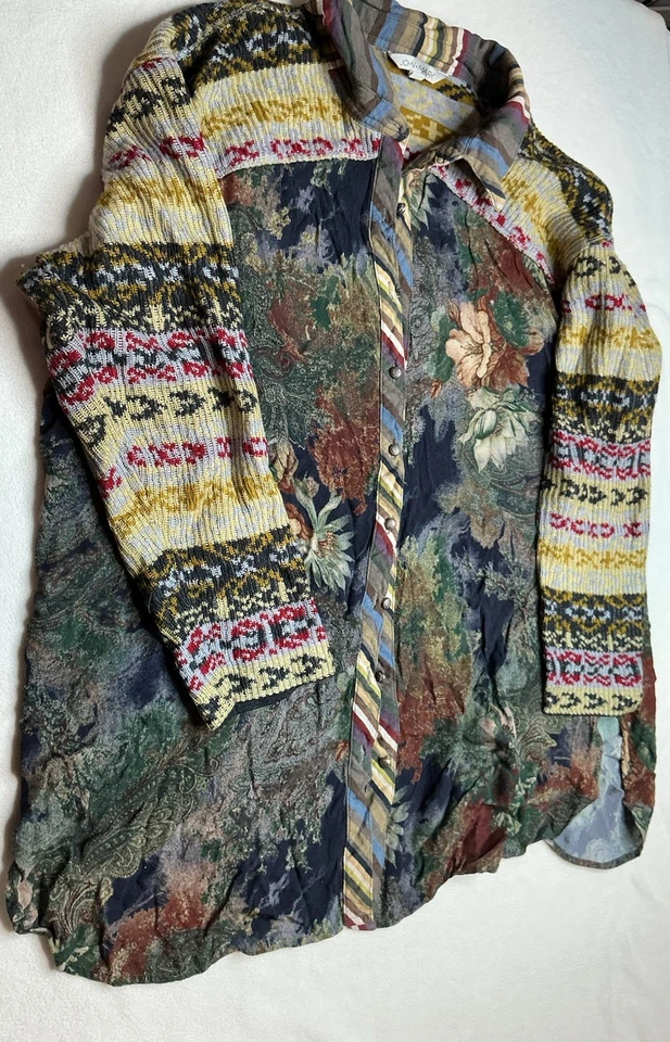 Cárdigan John Mark XL Suéter Patchwork Ecléctico Único Floral Lana Foto 1 de 4