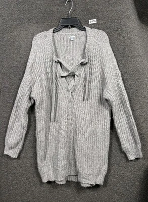Aerie Knit Sweater Size L Gray Chunky Knit Casual Long Sleeve Tie  - Image 1 of 4