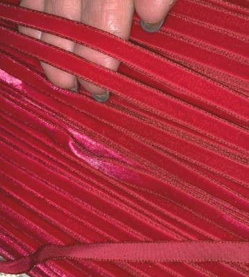 vintage velvet ribbon 1/4" trim cerise 27"pc made in Switzerland - Image 1 of 4