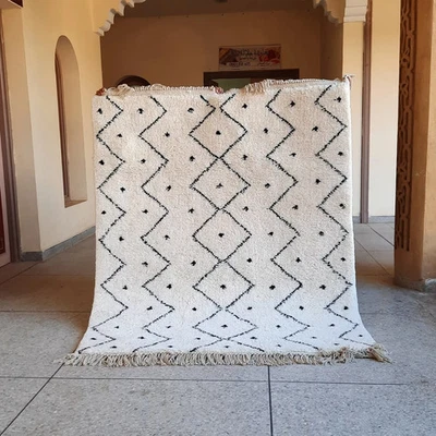 Moroccan Berber Rug 8x10 Beni Ourain Ivory Hand knotted Wool Carpet Living Room - Image 1 of 4