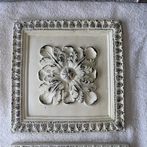 2 White Decorative Wall Ornamental Architectural Design Ceramic Pottery Floral - Picture 1 of 7