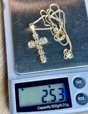 "Colgante cruz filigrana corazón oro amarillo 14k firmado MA 14k 18"" cadena 2,5 gramos" Foto 1 de 4