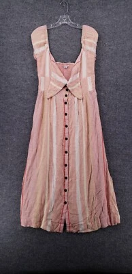 Платье женское O'Neill L большое розовое миди в тонкую полоску на пуговицах со сборками трапеция - Изображение 1 из 4