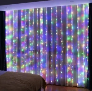 LED Bunt Lichtervorhang 3 x 3 m Lichterkette Aussenleuchten Weihnachten Innen - Bild 1 von 11