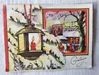 Vintage 1950'S Church Candle Lantern Christmas Crinoline Greeting Card (Eb2645)