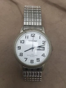 Vintage Sharp Pc33 Mens White Faced Watch New Battery Works Great  - Picture 1 of 10