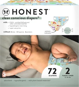 The Honest Company Clean Conscious Diapers|Club Box, Size 2 (12-18 lbs),72 Count - Picture 1 of 3