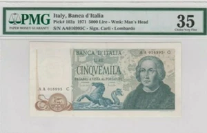 1971 ITALY 5000 lire PMG35 VF First Prefix AA @ P-102a - Picture 1 of 2