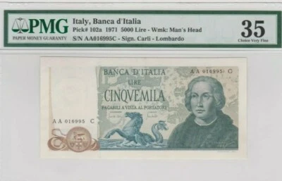 1971 ITALY 5000 lire PMG35 VF First Prefix AA @ P-102a - Image 1 of 2