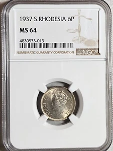 Southern Rhodesia 6 Pence 1937 NGC MS 64 - Picture 1 of 2