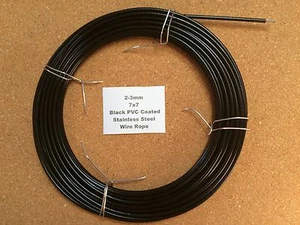 2 pieces x 20 inch Long 2-3mm Black PVC Coated Stainless Steel Wire Rope 7x7 - Picture 1 of 1