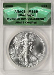 1988 American Silver Eagle $1 ANACS MS69 Monster Box Collection - Picture 1 of 2