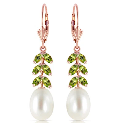 14K. GOLD LEVER BACK EARRING WITH PERIDOT & PEARLS - Image 1 of 4