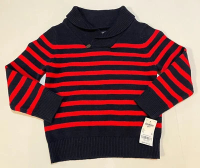 NUEVO CON ETIQUETAS OSHKOSH B'gosh Niños Rayas Algodón Tejido Suéter Capucha Cuello Rojo y Azul talla 6 Foto 1 de 4