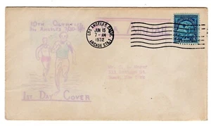 #718-19 Olympics 1932 FDC - Planty Unlisted Mimeograph Cachet - Picture 1 of 2