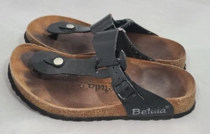 Betula BIRKENSTOCK Gizeh Sandals Size L7 Black Patent Leather Thong Flip Flop - Picture 1 of 4