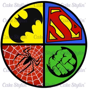 19cm Round SUPERHERO Edible Cake Topper Rice Wafer Paper HULK SPIDER MAN BATMAN - Picture 1 of 1