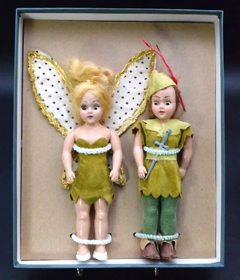 JUEGO DE MUÑECAS PETER PAN & TINKER BELL DE DUCHESS 7" OJOS DURMIENTES WALT DISNEY Foto 1 de 4