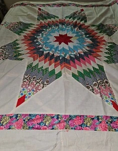 Unfinished Vintage Quilt Top With Huge Colorful Star Patchwork Pattern 70" X 72" - Picture 1 of 14