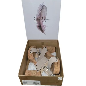 Jessica Simpson JP-MORGANI size 9.5 Medium Taupe Suede & Cork Block Heels NIB - Picture 1 of 14
