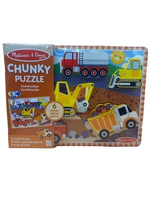 Melissa and Doug: Construction Chunky Puzzle • 6 Pieces • Ages 2+ • New / Sealed - Image 1 of 4