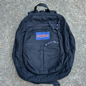 Jansport Big Student XL Backpack Solid Black 3 Compartments Front Pockets Y2K - Picture 1 of 12