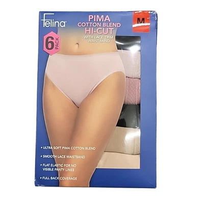 Felina 6 件套皮马棉混纺高帮蕾丝装饰内衣内裤中号 — 第 1/4 张图片