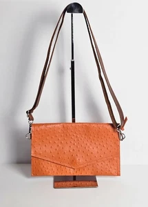 Handmade Leather Crossbody Clutch – Ostrich-Embossed Adjustable Strap Artisan - Picture 1 of 15