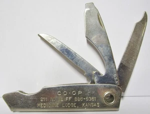 VINTAGE Werbung 3 Klingen Messer - CO OP - 211 N ILIFF - MEDICINE LODGE KANSAS - Bild 1 von 2