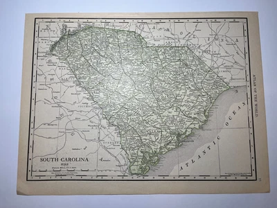 Mapa "Verde" CAROLINA DEL SUR 1898/1911 fm 1912 Nuevo Atlas Censo VER DESCRIPCIÓN Foto 1 de 3