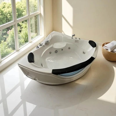 59" 2-Person Corner Whirlpool Tub w/6 Hydro Jets, LED Lights, UL Certified Pump - Image 1 of 4