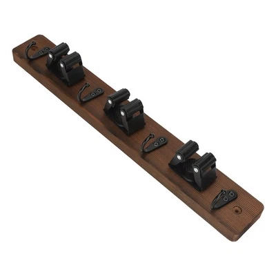 2pcs Mop Broom Holder 3 Positions 4 Hooks Wall Mount Mop Rack Wood Broom Hanger⊹ - Image 1 of 4