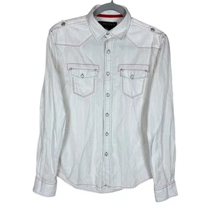 Cactus Western Shirt Men's Medium White Striped Cotton Long Sleeve Button-Up - Picture 1 of 12