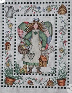 Vintage Completed Needle Work Garden Angel 19” X 18” Cross Stitch Unframed Gift - Picture 1 of 20