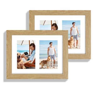 8x10 Picture Frame Set of 2, Natural Oak Wood Frame with Glass Collage Frame,... - Picture 1 of 7
