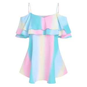 Dressfo Colorful Stripe Sleeveless Off Shoulder Top Size Large 8 - Picture 1 of 8