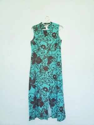 Vtg Miss Dorby Womens 10 Sheath Dress Midi Teal Brown Floral Button Linen Blend - Image 1 of 4