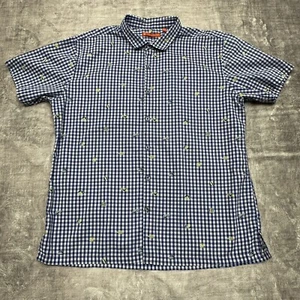 Tori Richard Shirt Mens Extra Large Blue Gingham Fish 100% Cotton  Costal Beach - Picture 1 of 9