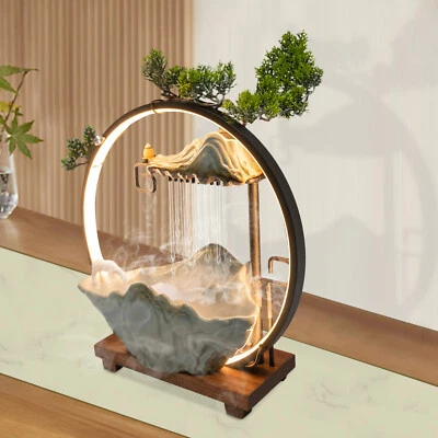 Fuente de Agua LED Mesa Interior Plantas Falsas Cascada Decoración Zen Con Niebla Foto 1 de 4