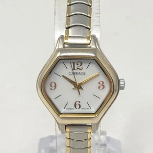 Carriage by Timex Watch Women Silver Gold Tone Indiglo Stretch New Battery 6.25" - Picture 1 of 15