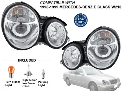 Fits Projector Head Light 1996-1999 Mercedes Benz E Class Passenger Driver PAIR - Изображение 1 из 4
