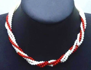 Natural 3-4mm Red White Coral Necklace 2 Strands 40" Combination Set Necklace - Picture 1 of 7