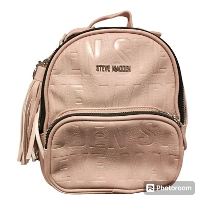 Steve MADDEN Mini Quilted Backpack Purse SM Logos Straps Bone White Tassel Card - Image 1 of 4