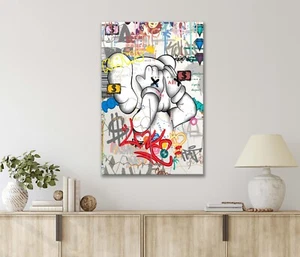Oso de peluche con salpicaduras de graffiti pintura 40x60 cm lienzo o metal impresión arte de pared - Imagen 1 de 4