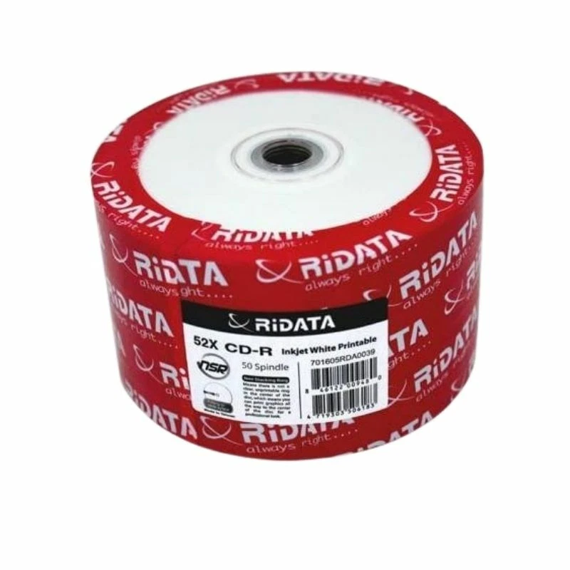50 Ridata 700MB 52X CD-R Inkjet White Hub Printable Blank Media Recording Disc - Image 1 of 1