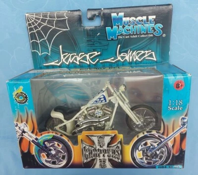 JESSIE JAMES CHERRY CFL DIE-CAST MOTORCYCLE 1:18 SCALE MUSCLE MACHINES NEW N BOX - Image 1 of 4