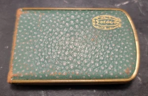 Mondaine Compact Embossed Brown Leather Green Floral Mirror Rouge Powder Vintage - Picture 1 of 10