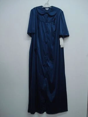 USA Made Nancy King Lingerie Soft Luster Nylon Robe Size Medium Navy #697N - Image 1 of 2
