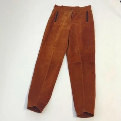 Mujer Vintage, 100% Cuero Cobre Marrón Gamuza Pantalón-Talla 10 Foto 1 de 4